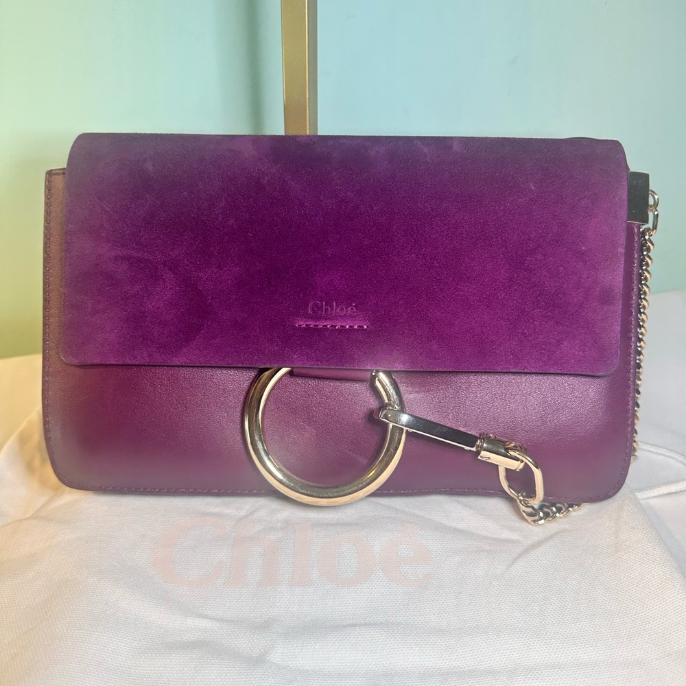 Chloé Faye Small Shoulder Bag – Plum Suede & Leather
